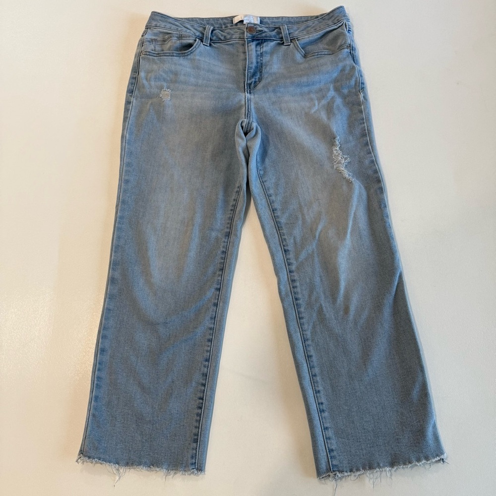 1822 Denim Light Wash Mid Rise Straight Leg Fray Ankle Jeans Womens Size 12